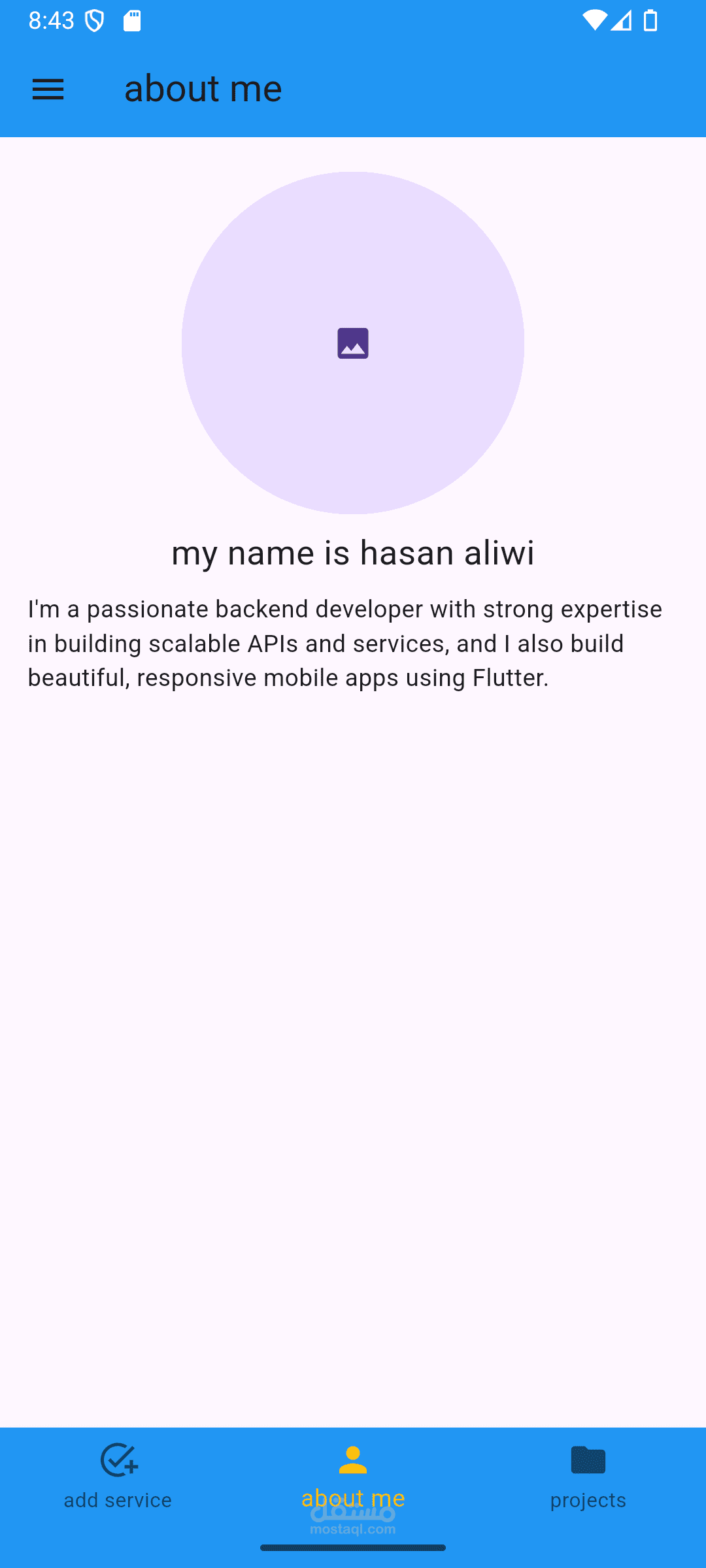 تطبيق للتعريف عن نفسي وحجز خدمة وعرض مشاريعي