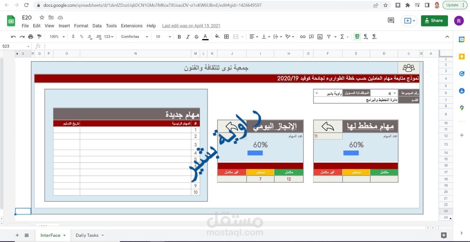 أداة متابعة المهام اليومية للموظفين