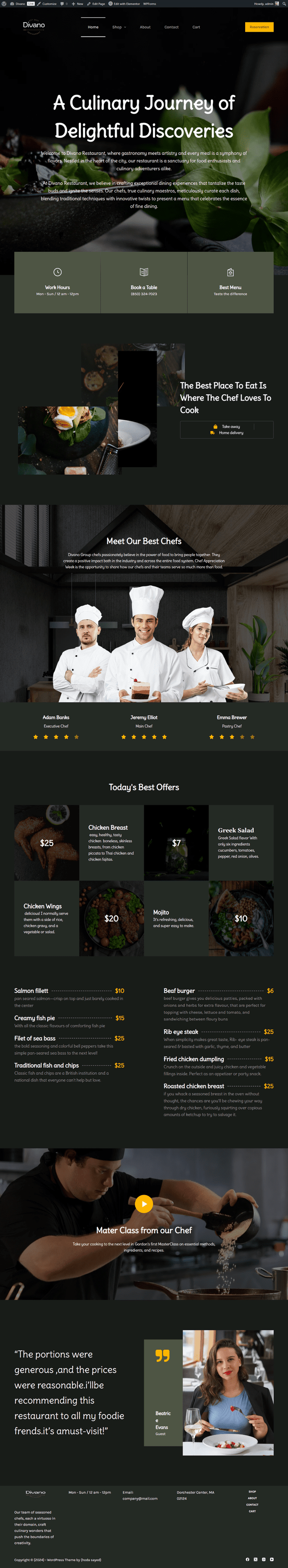 Divano Restaurant wordpress website