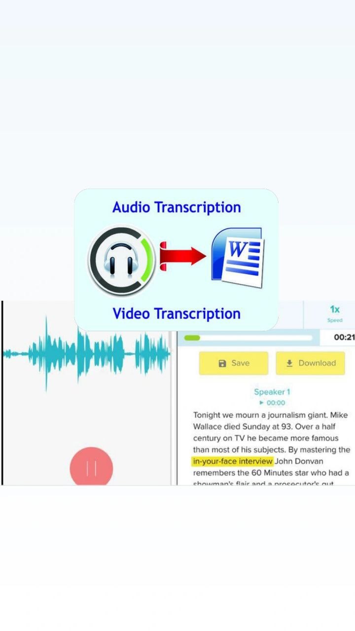 تفريغ صوتي للمقاطع الصوتية والفيديوهات باللغتين العربية والإنجليزية بدقة 100% وتحويلها إلى نص مكتوب (Transcription & subtitling)