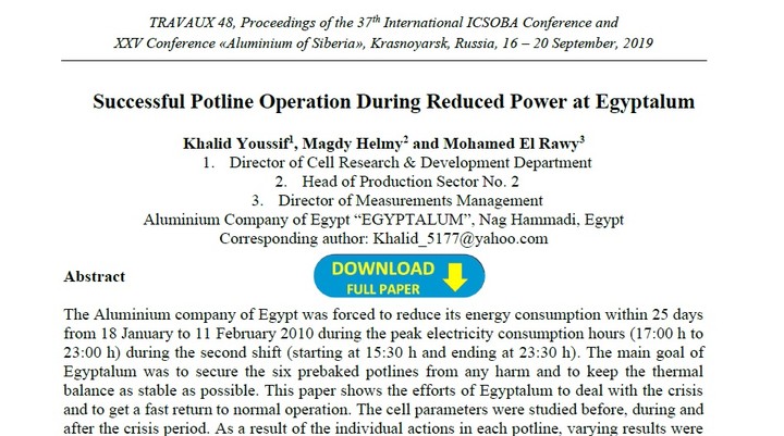 Successful Potline Operation During Reduced Power at Egyptalum