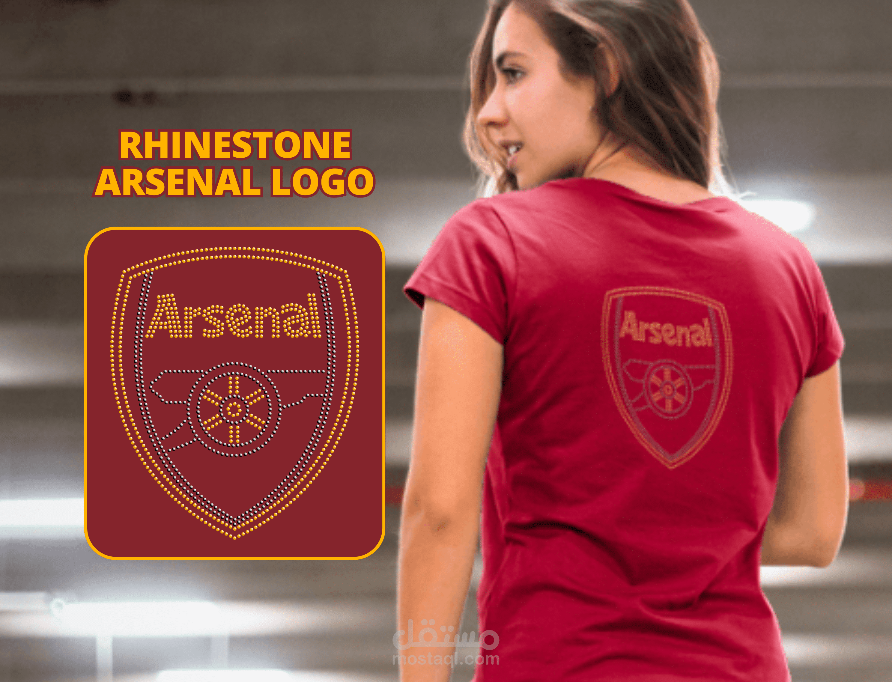 تصميم قالب ستراس ازياء شعار نادي ارسنال الانكليزي Arsenal FC logo rhinestone apparel