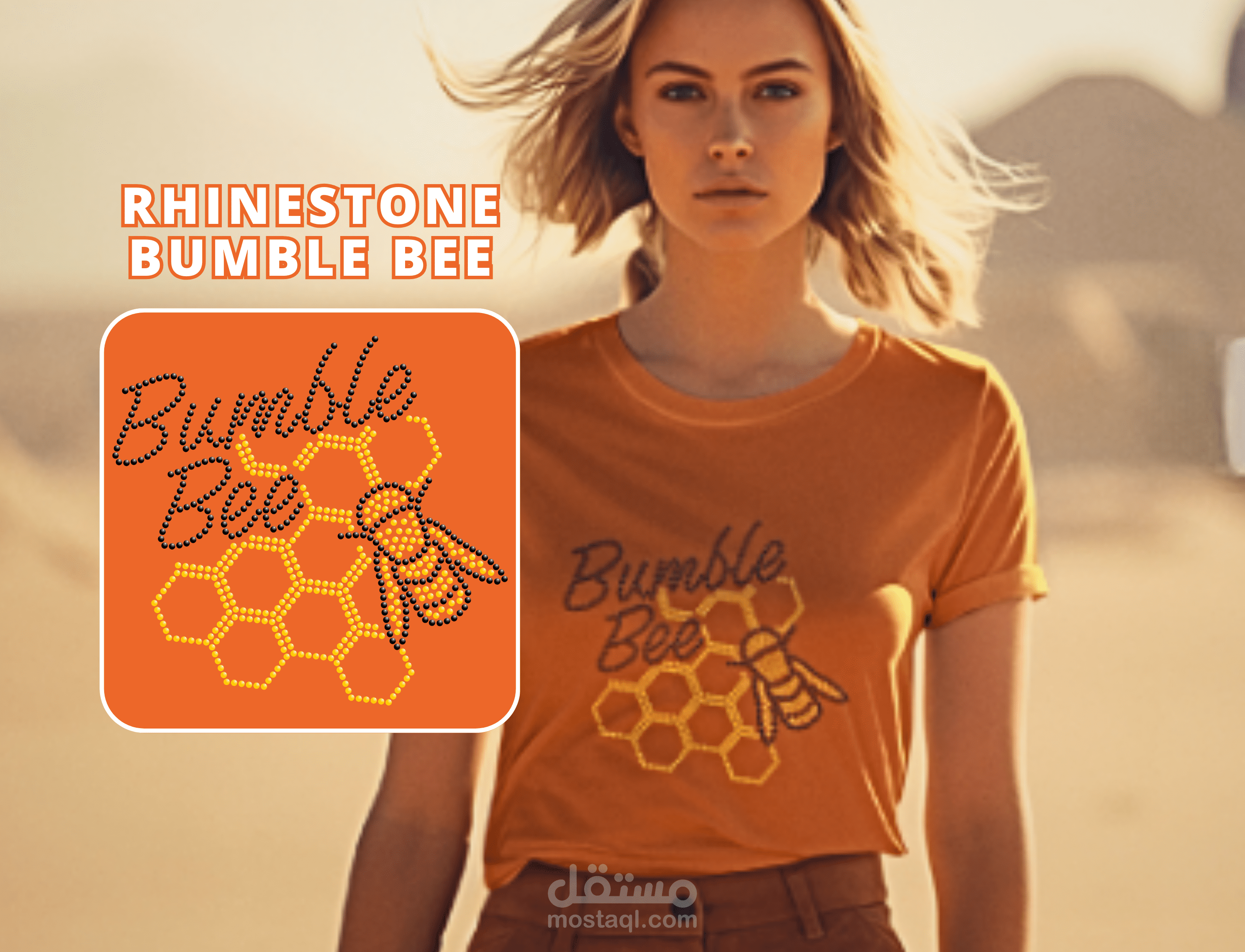 تصميم قالب ستراس ازياء النحلة الطنانة Bumble bee rhinestone design