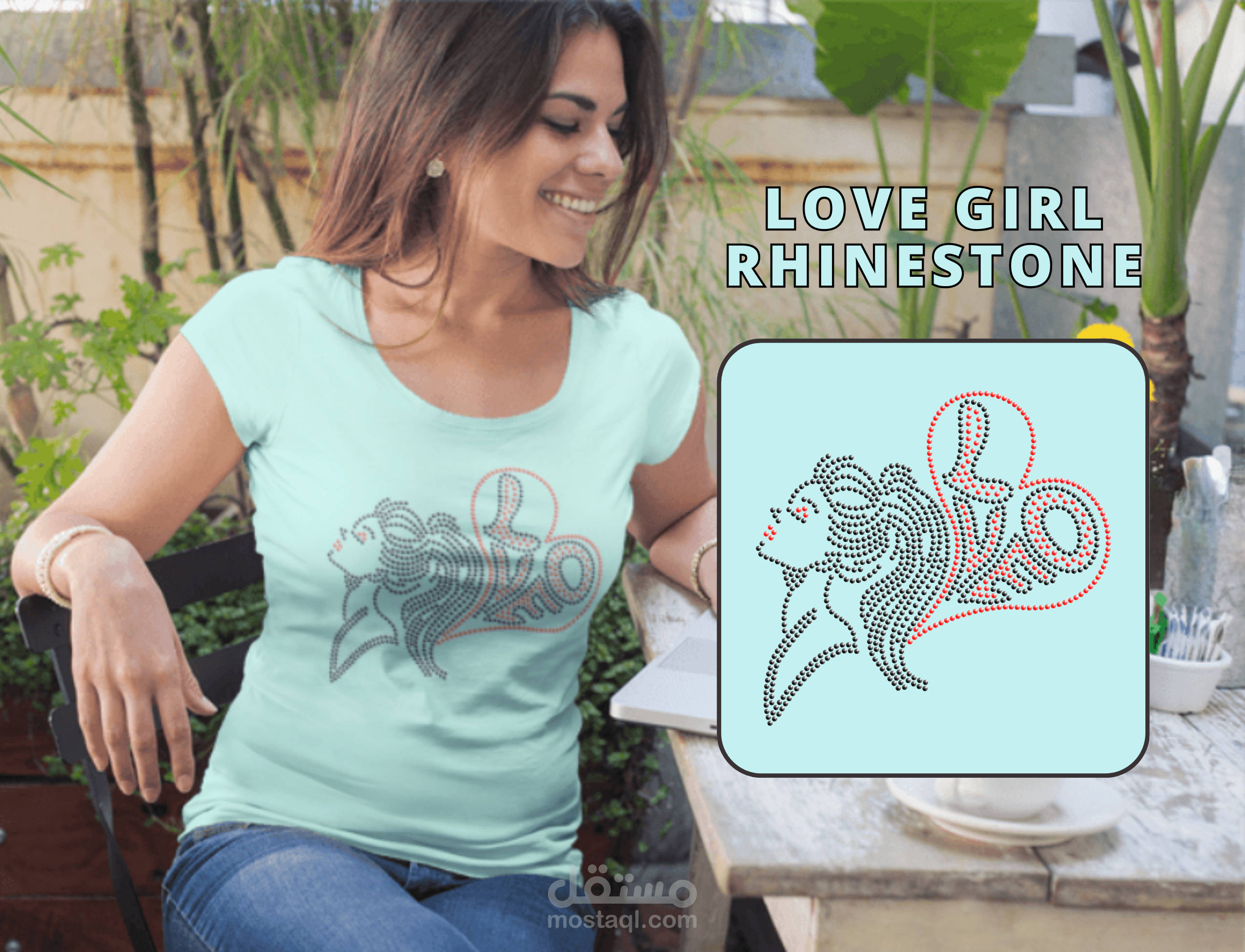 رسم قوالب استراس حديثه للألبسة و الازياء  Love girl  rhinestones heat transfer designs