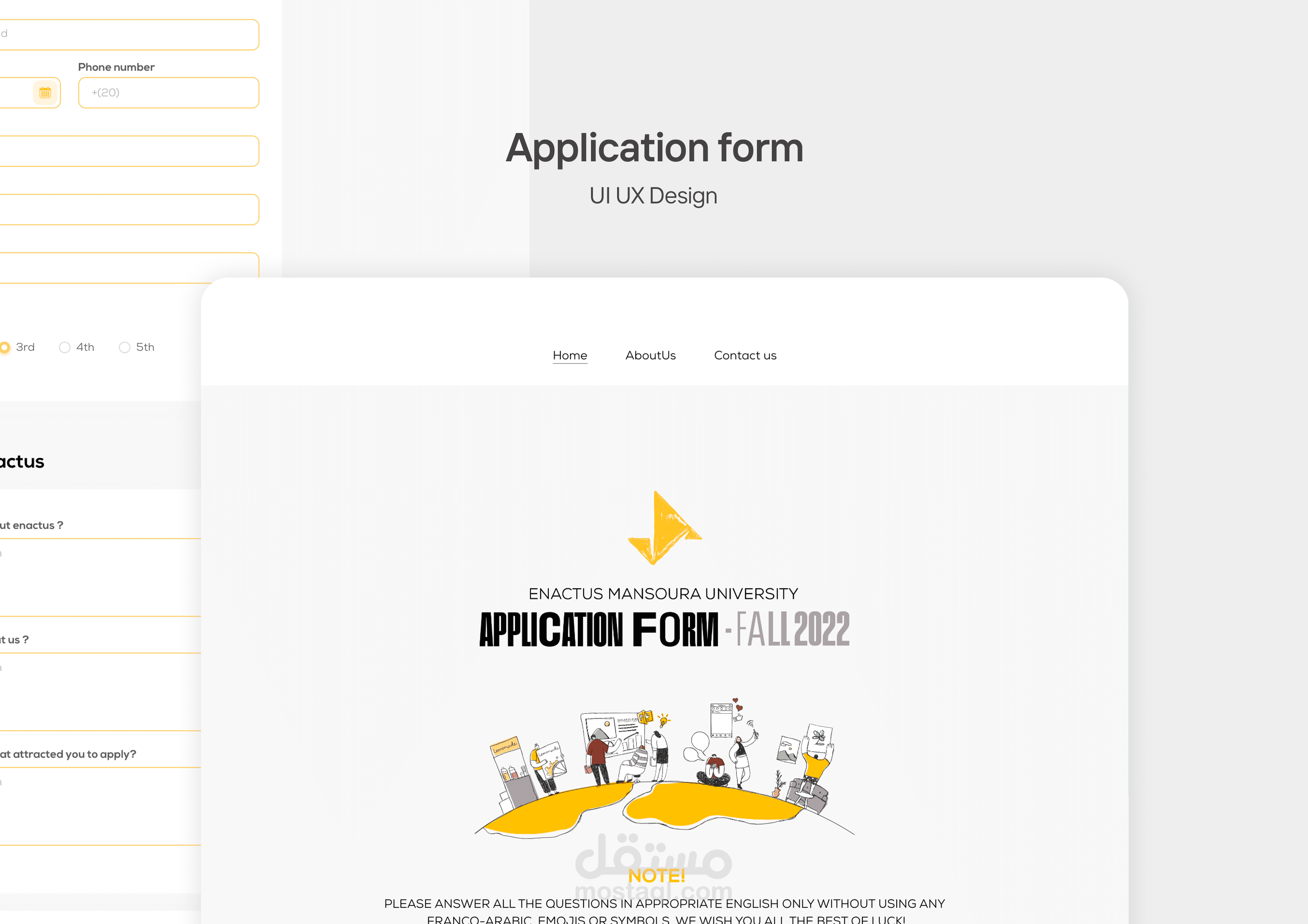 تصميم موقع ويب / Application Form UI UX | مستقل