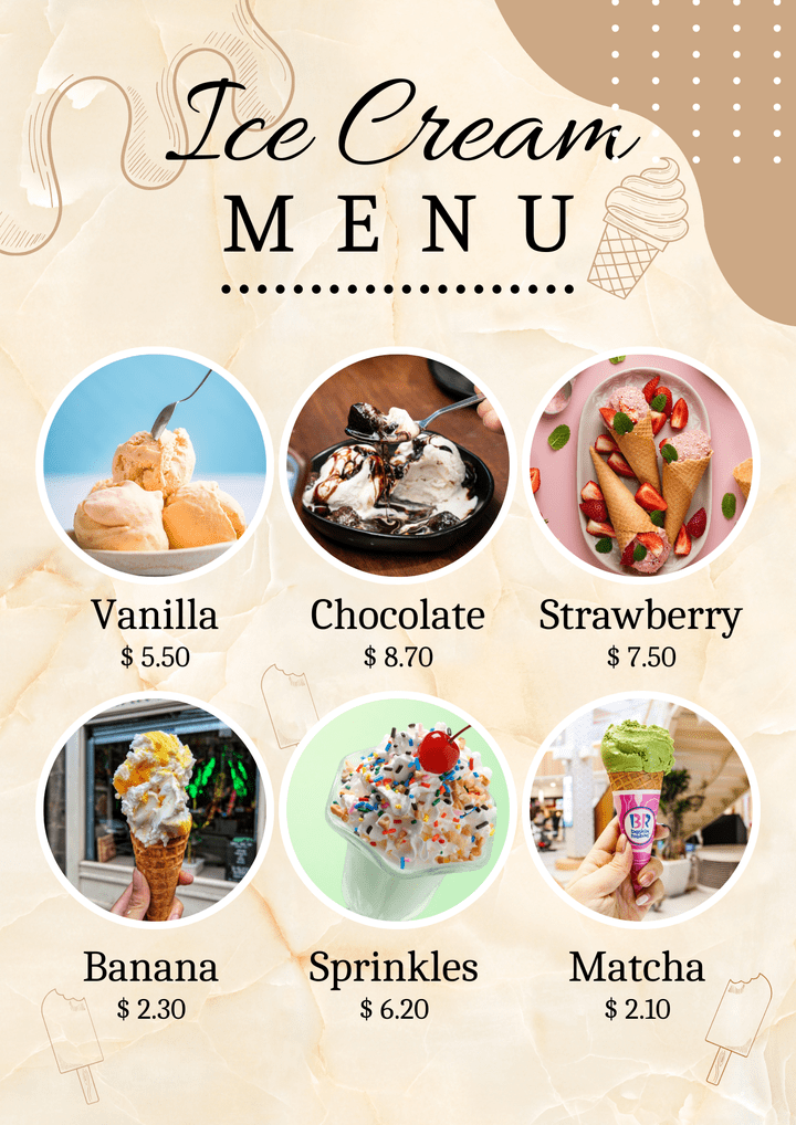 ICE CREAM MENU