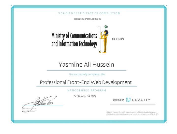 )Licenses & certifications (Udacity شهادات معتمدة كمصممة و مطورة واجهات امامية للمواقع