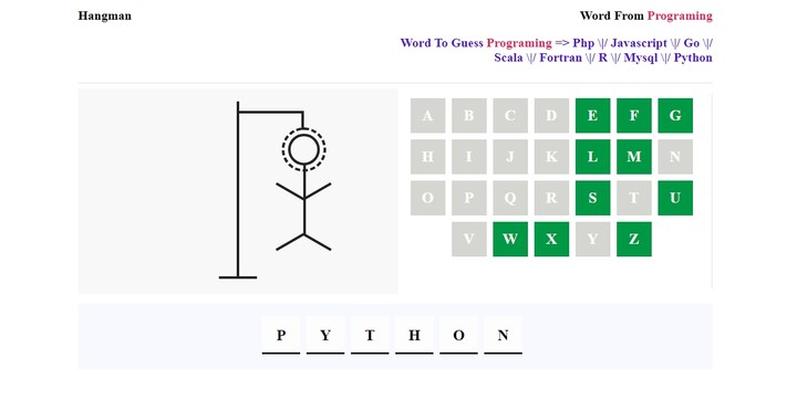 لعبة "Hangman" لتخمين لغات البرمجة