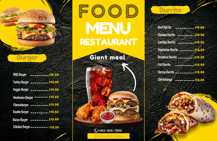 منيو طعام  Restaurant Food Menu