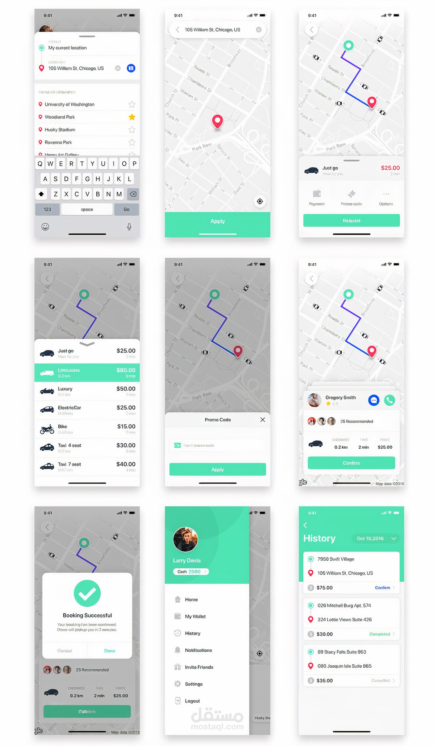Taxi Booking App UI/UX Design | مستقل