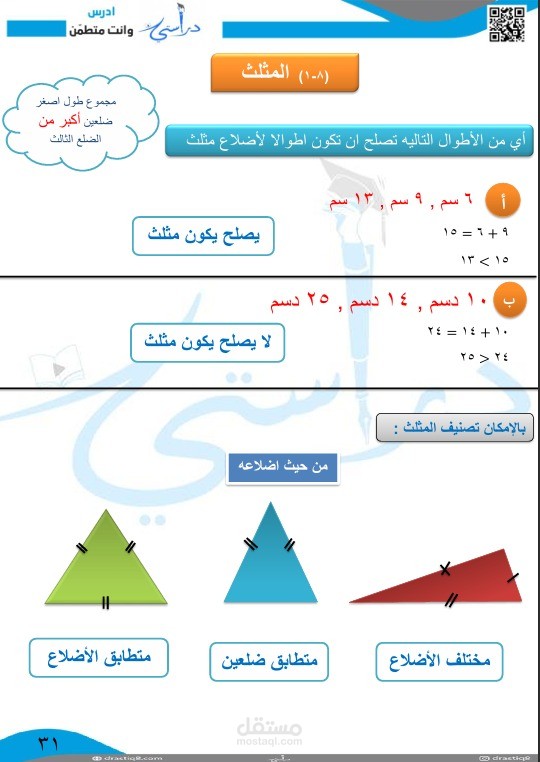 مذكرة في مادة الرياضيات