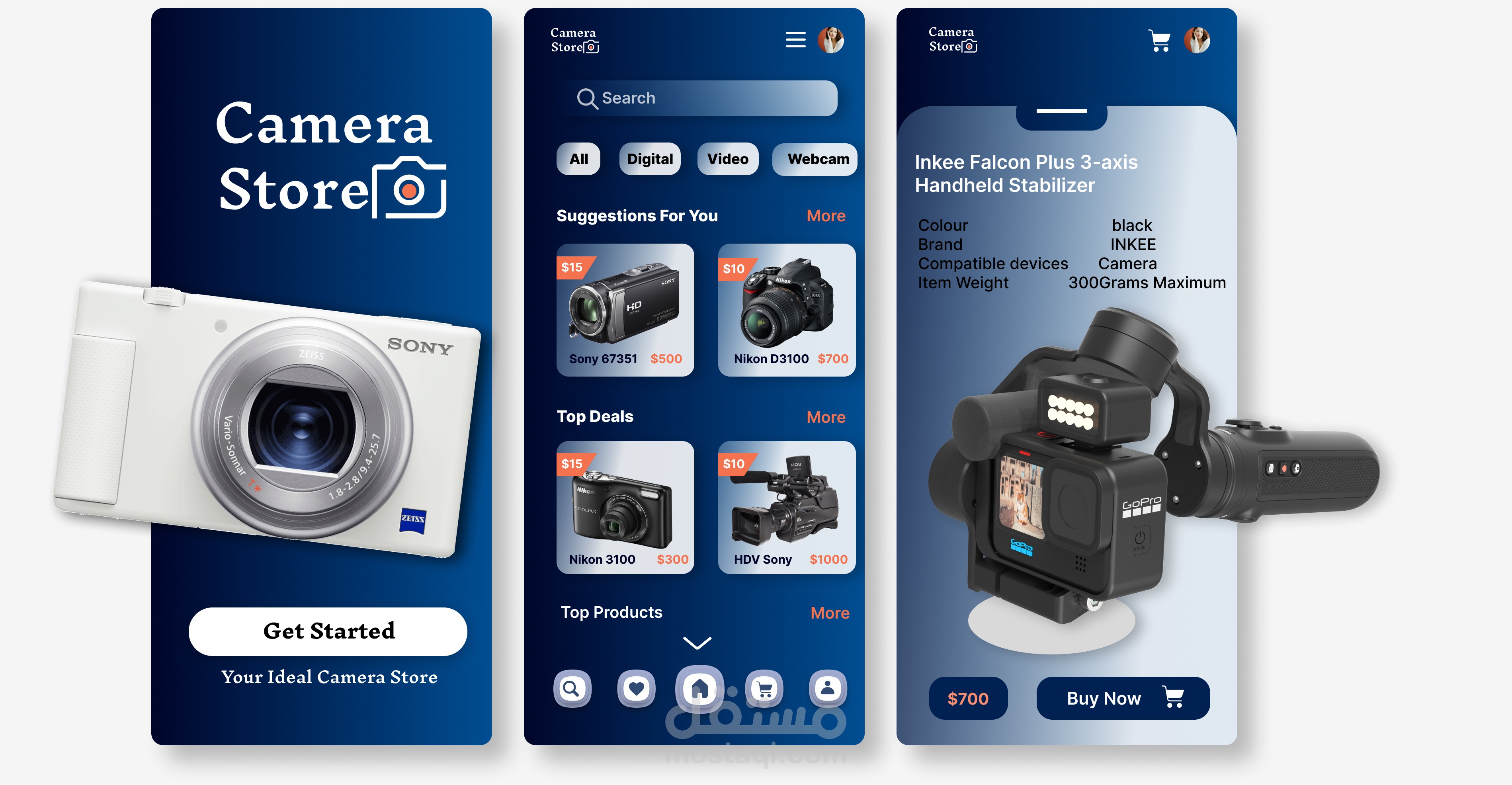 UI mobile app design camera store