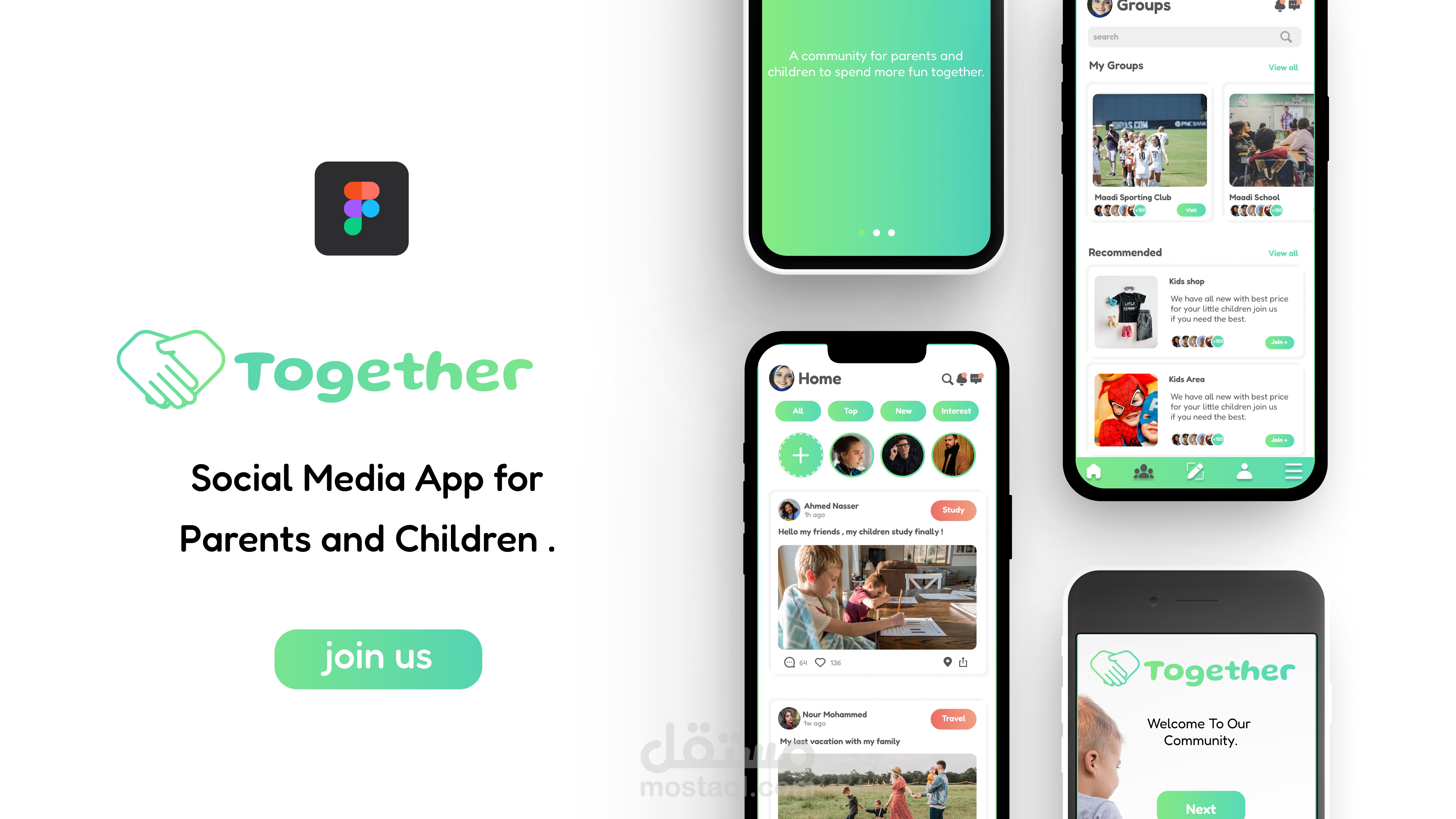 UI UX app design social media parents and children