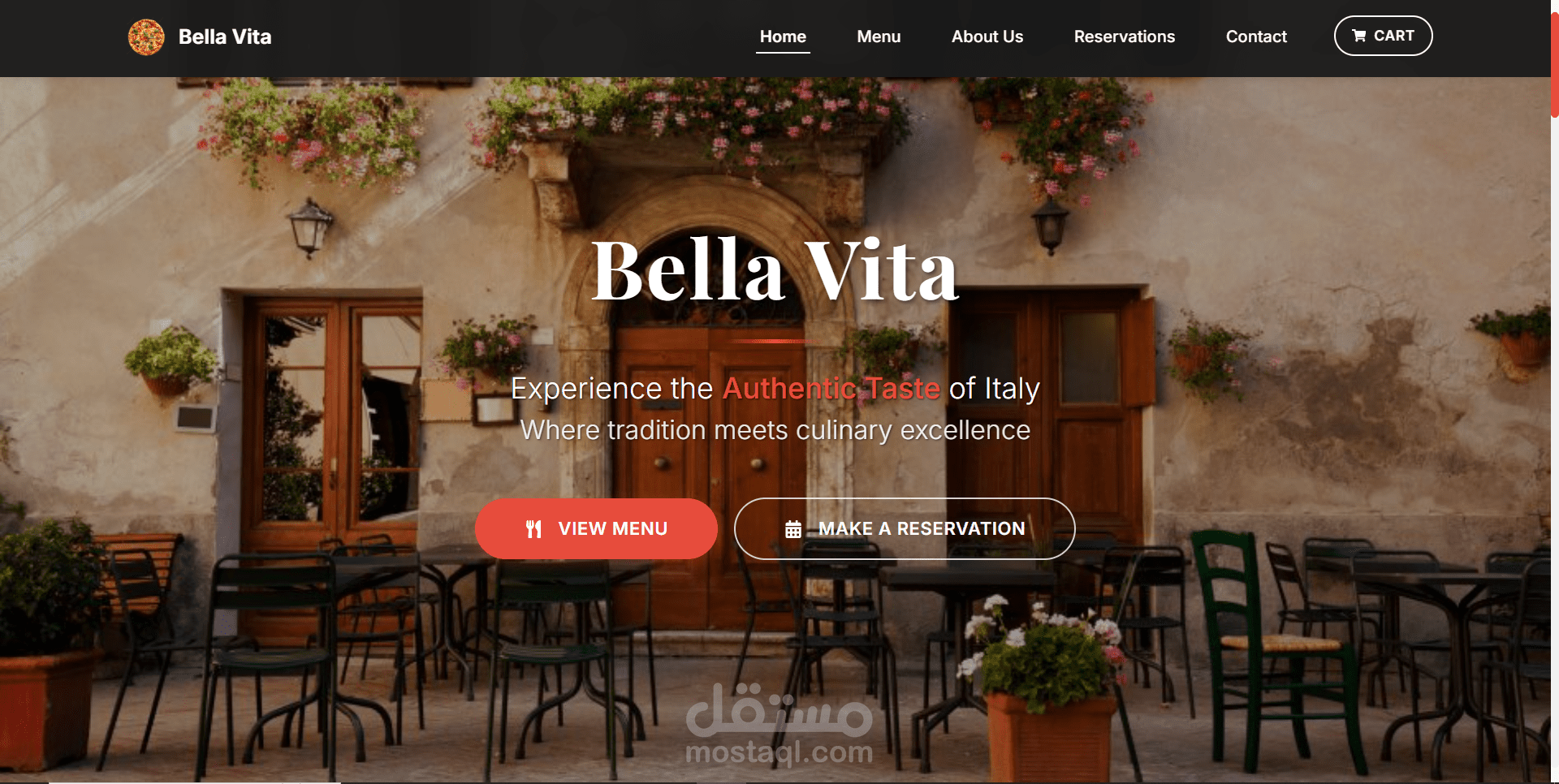 موقع إلكتروني متكامل لمطعم Bella Vita الإيطالي
