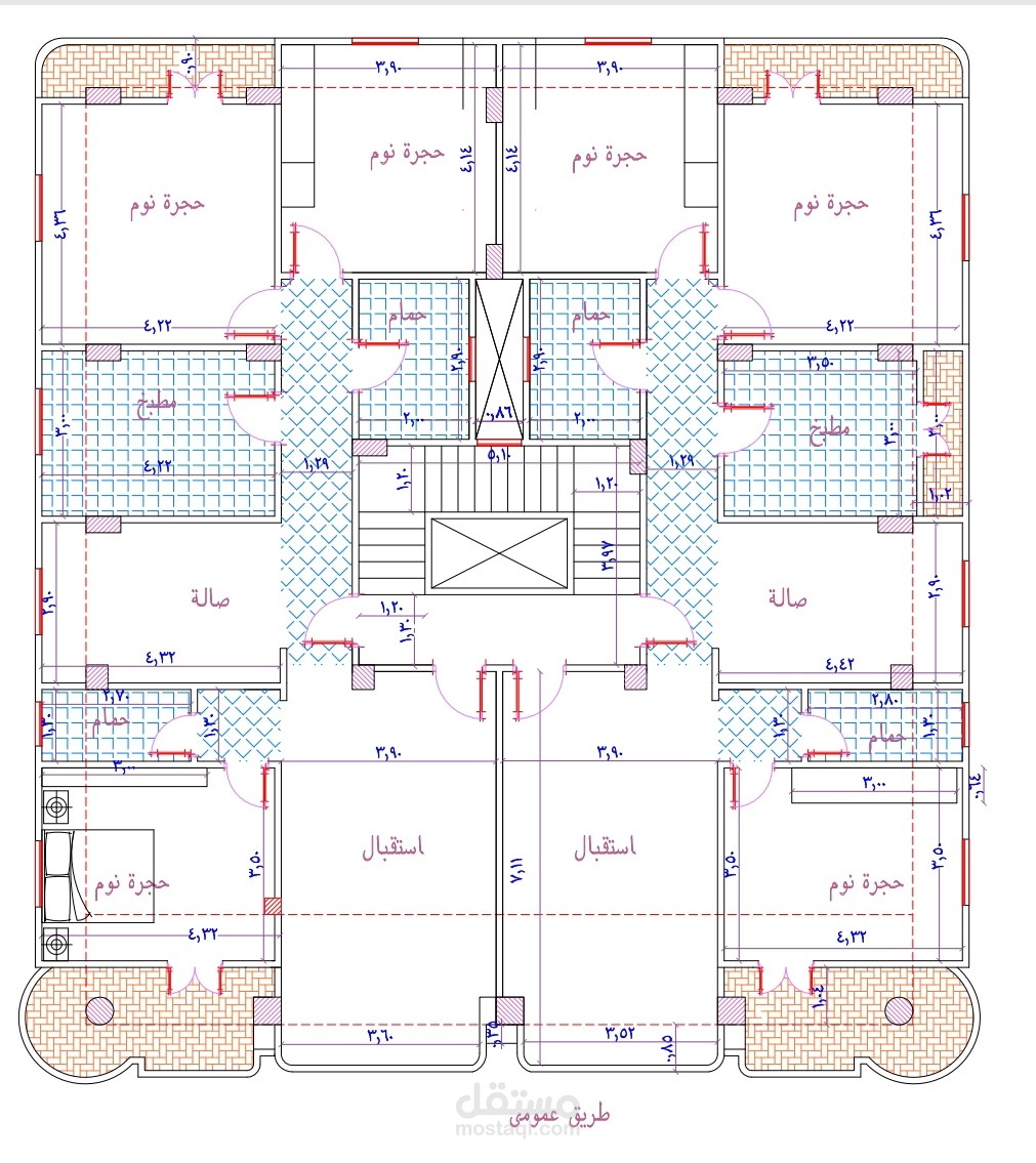 تصميم معمارى لمنزل مكون من شقتين بالدور باستخدام برنامج الاتوكاد