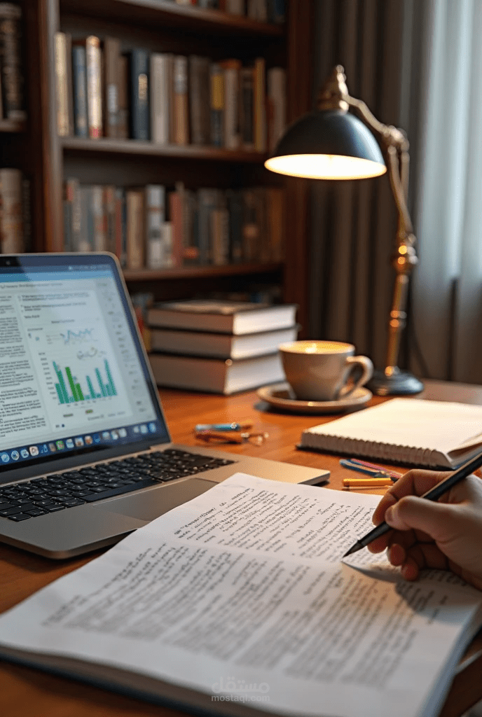 بحث احترافي شامل: كتابة، تلخيص، تصميم، مراجعة (Pure Research)