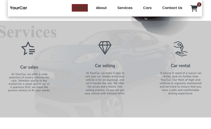 car landing page and add to cart
