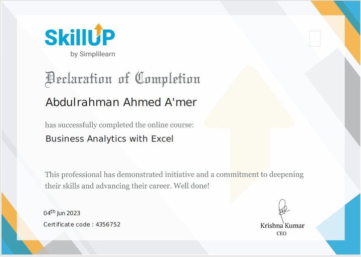 Business analytics with Excel Certificate