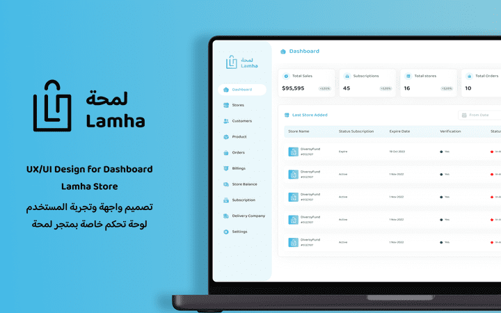 تصميم واجهة وتجربة المستخدم لوحة تحكم خاصة بمتجر لمحة | UX/UI Design for Dashboard Lamha Store