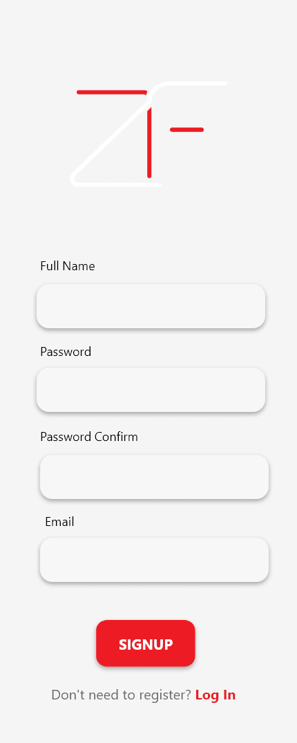 signup screen
