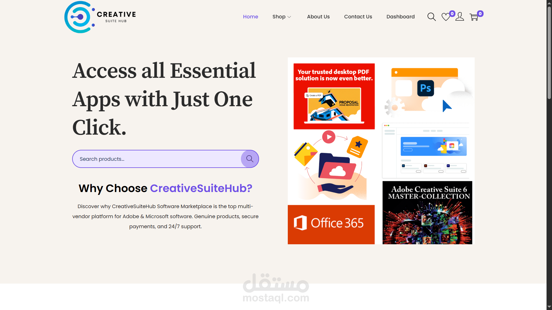 موقع CreativeSuiteHub، وهو سوق رقمي متعدد البائعين متخصص في بيع البرامج الأصلية من Adobe وMicrosoft