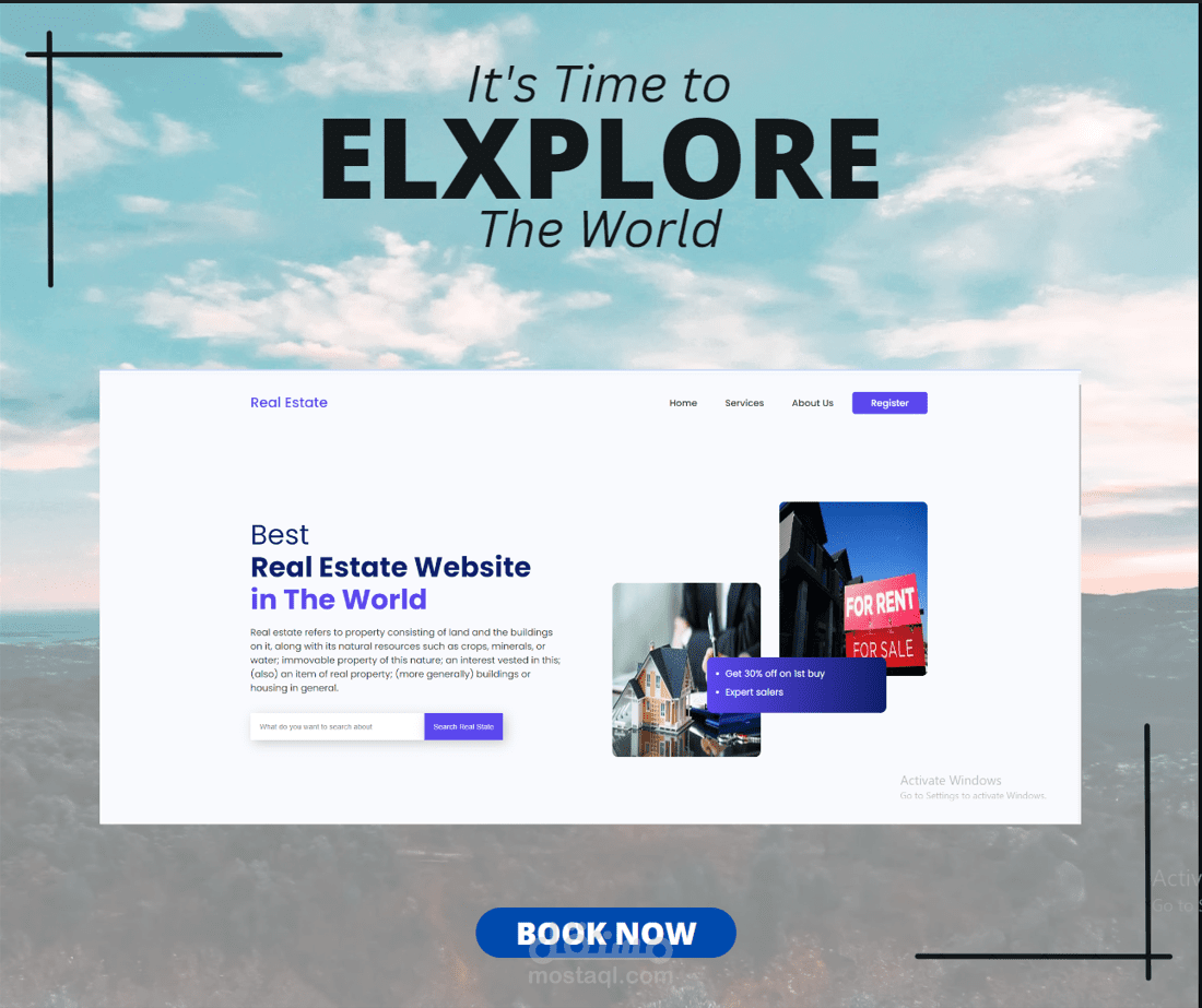 صفخه هبوط باستخدام HTML and CSS لشركه عقارات