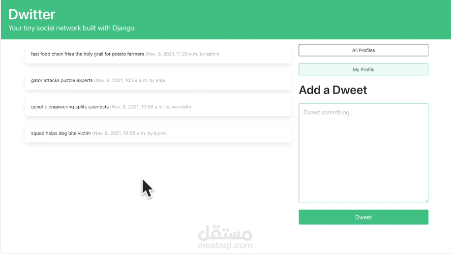 Social Network Website(Dwitter) | مستقل