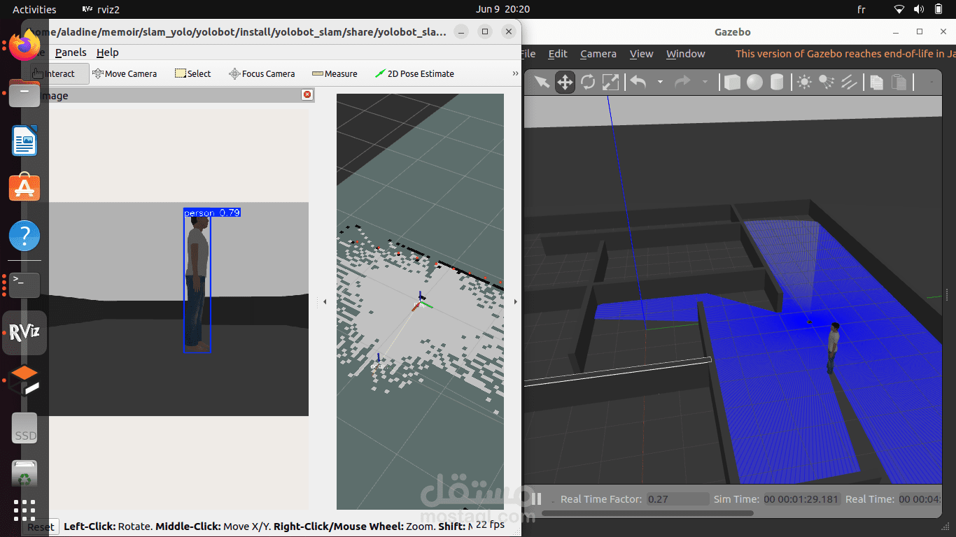 robot navigation simulation and integration of slam and yolo محاكات ربوت واستخدام خوارزمية slam و yolo