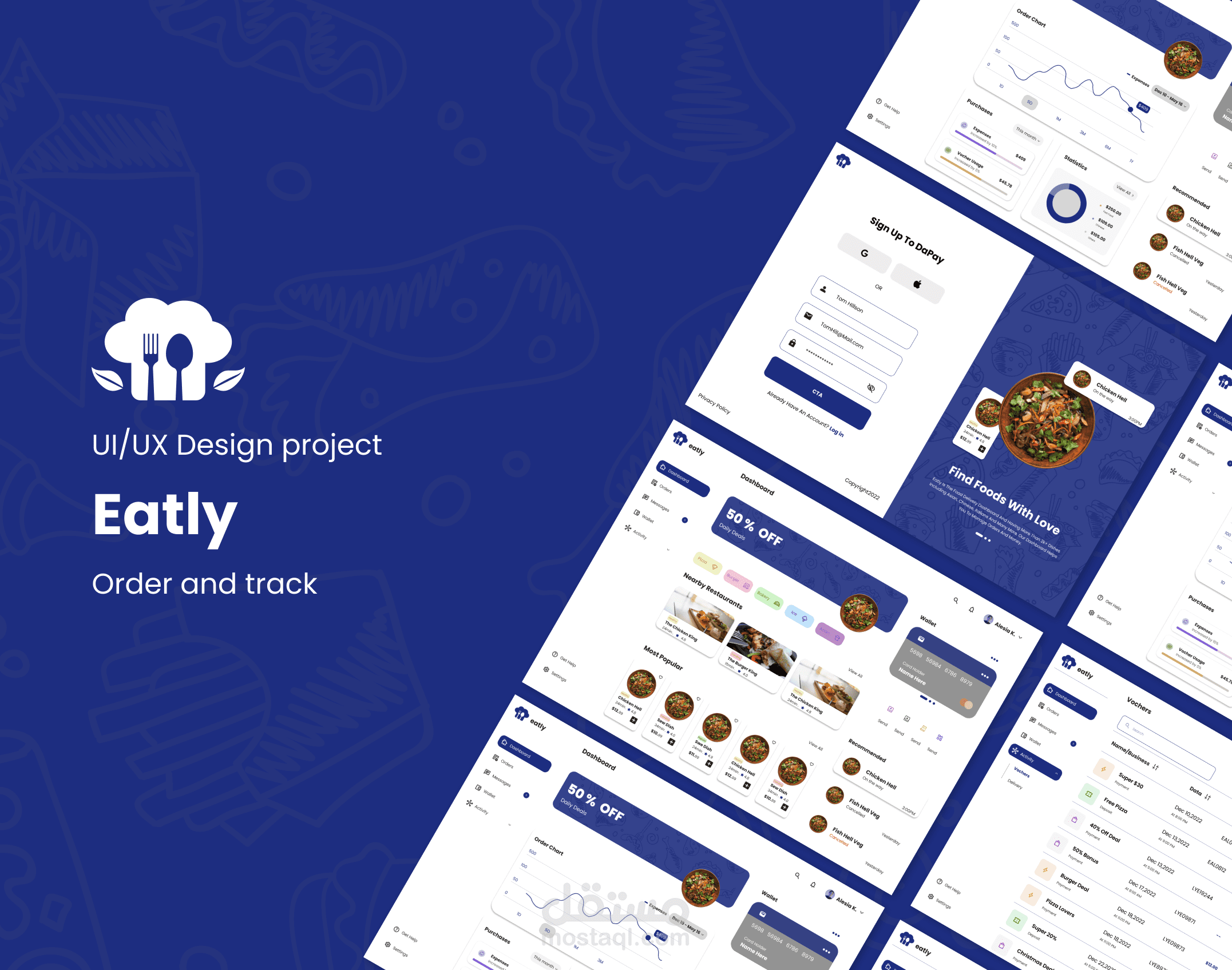 Eatly UI Design Screens - تصميم واجهات الموقع الخاص بمطعم Eatly