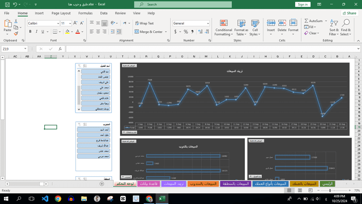 جدول إكسيل لبيانات عملاء و لوحه تحكم