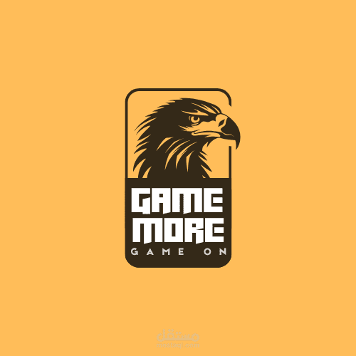 شعار احترافي للألعاب بكلمة "GAME MORE" برمز النسر القوي