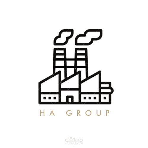 شعار صناعي أنيق لعلامة "HA GROUP" يعكس القوة والإنتاج