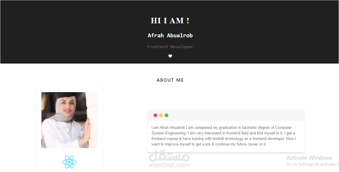Afrah's Portfolio using react