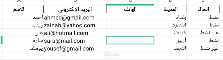 تنظيم بيانات  العملاء باستخدام Google Sheets