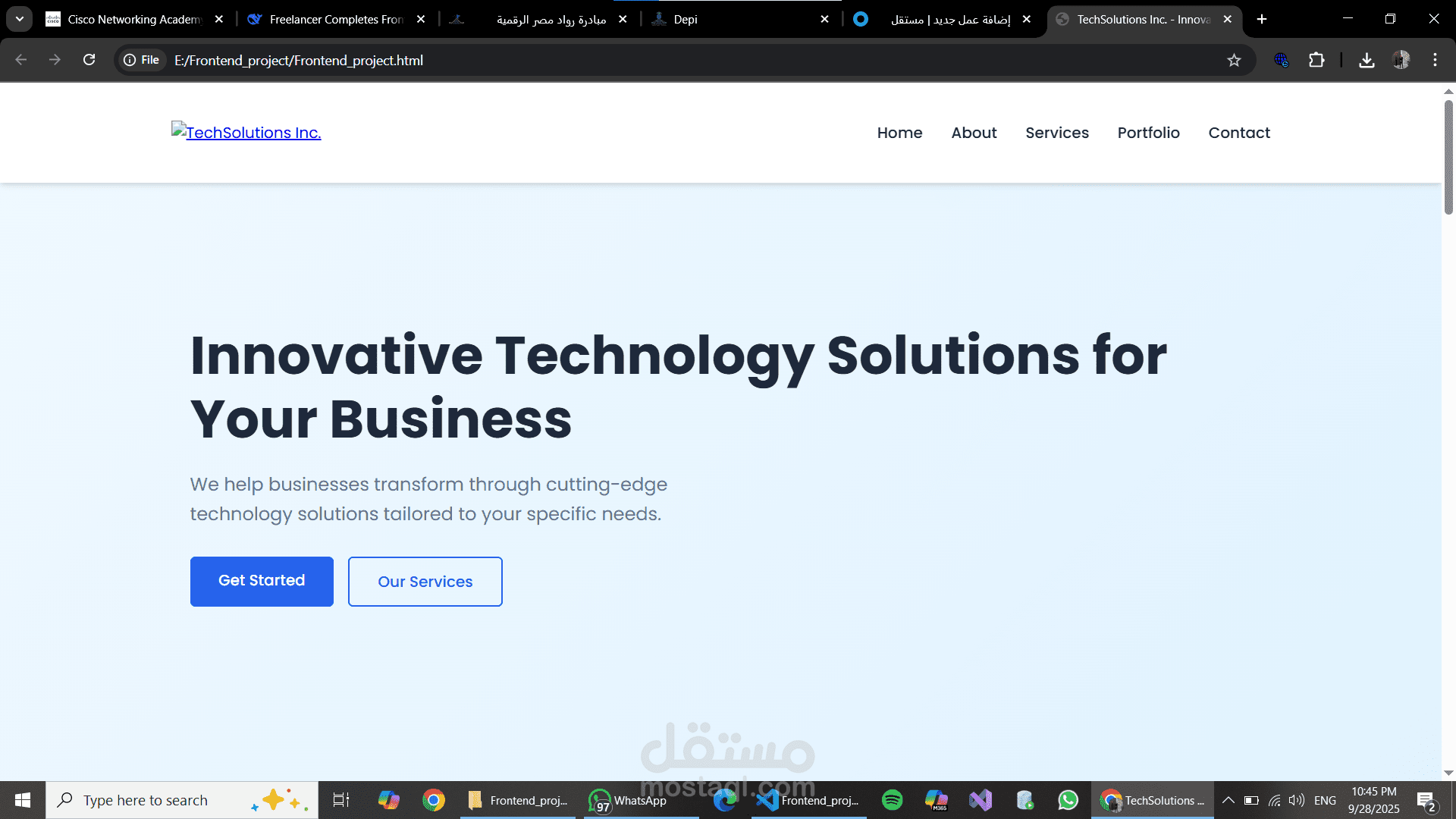 professional business website for "TechSolutions Inc."