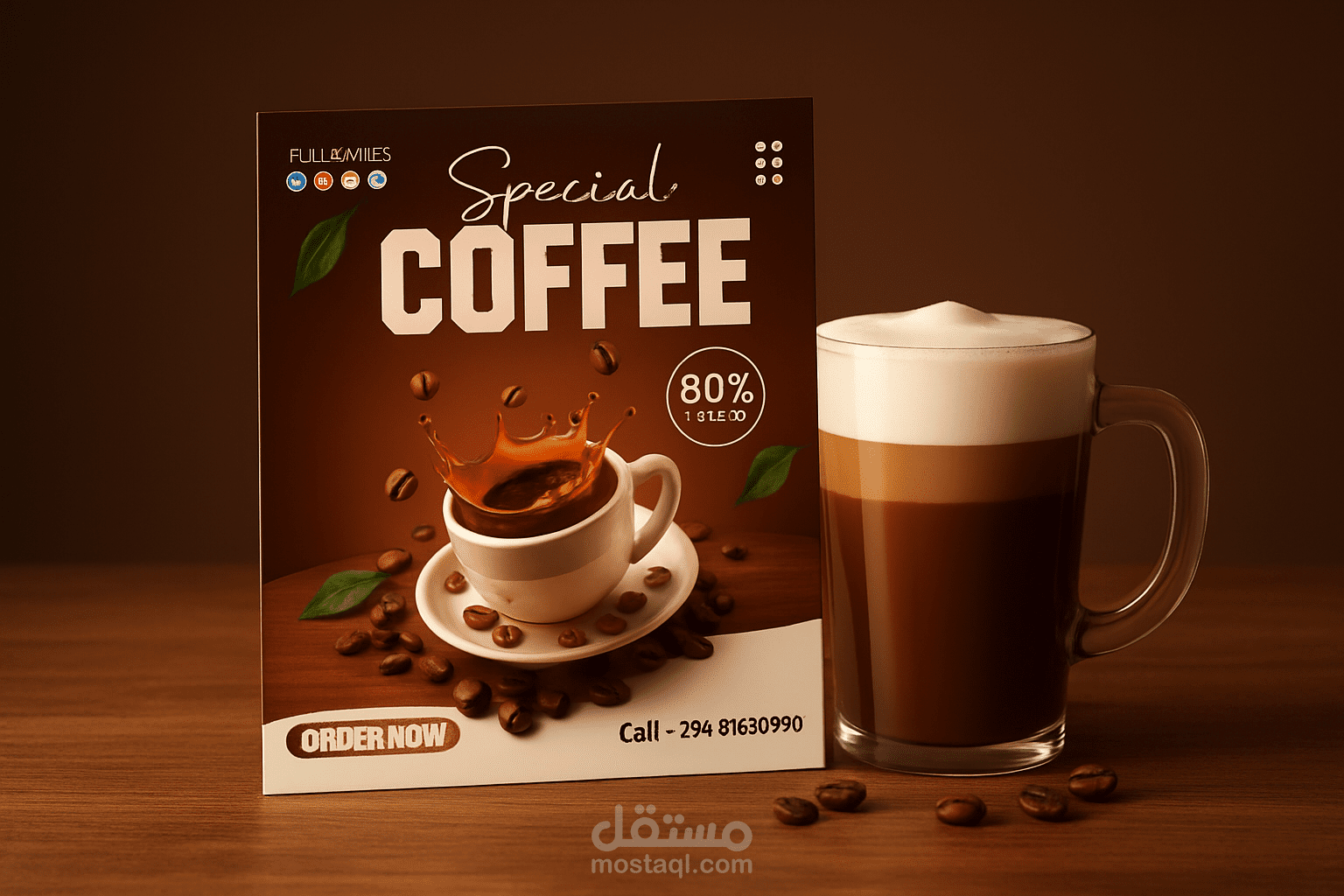تصميم إعلان سوشيال ميديا لمنتج قهوة