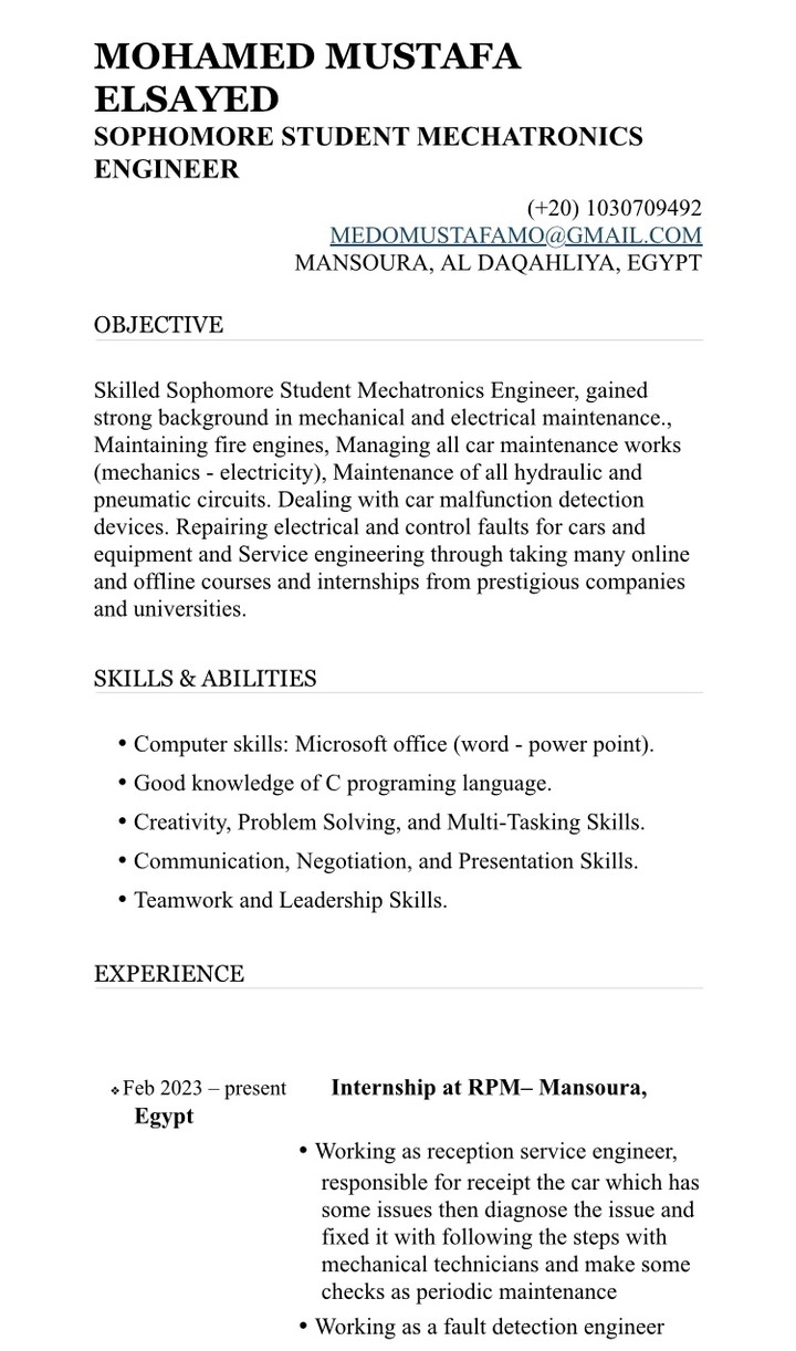 Student cv