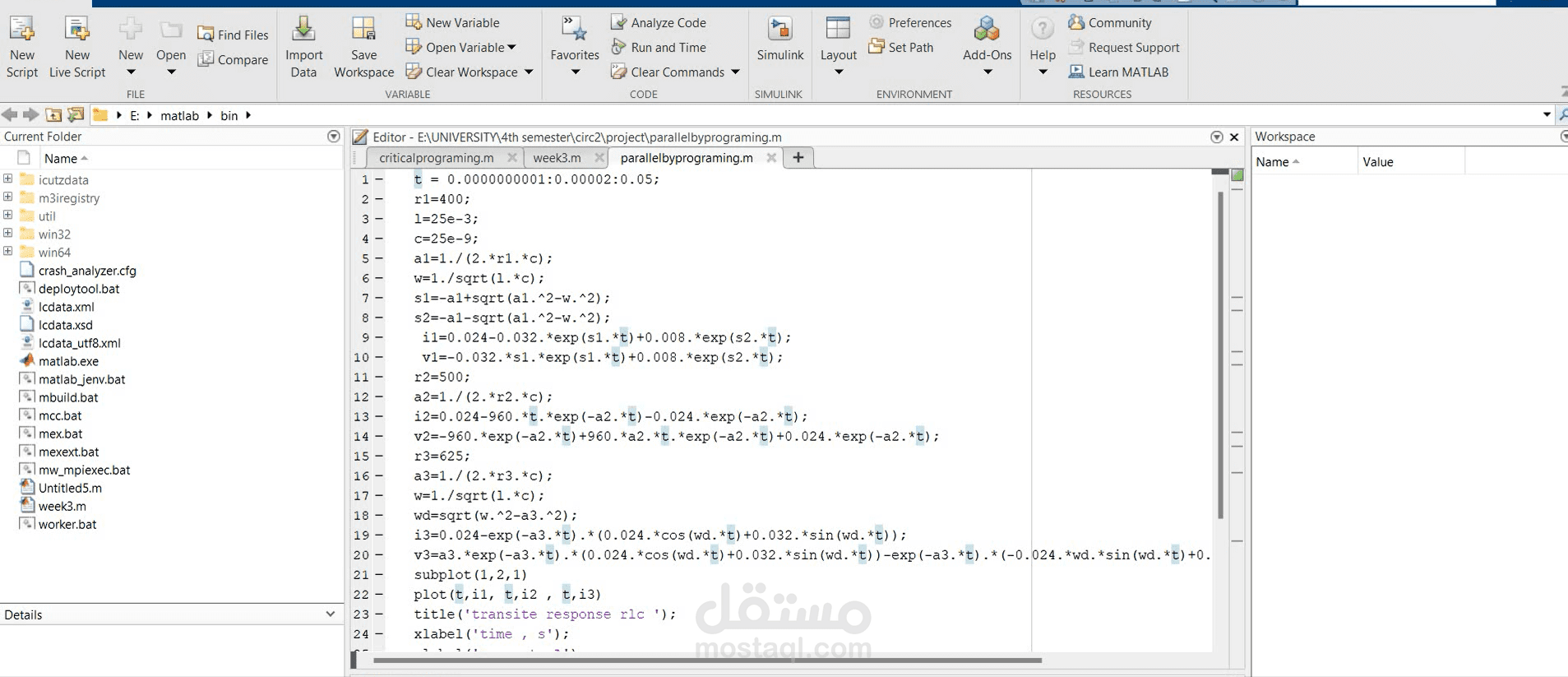 determine transit response by using matlab