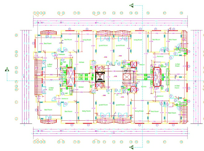 تصميم مبنى سكني ارضي+٢+روف