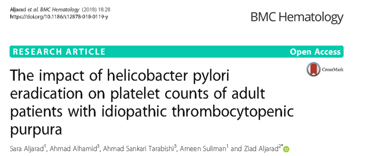 The impact of helicobacter pylori eradication on platelet counts of adult patients with idiopathic thrombocytopenic purpura