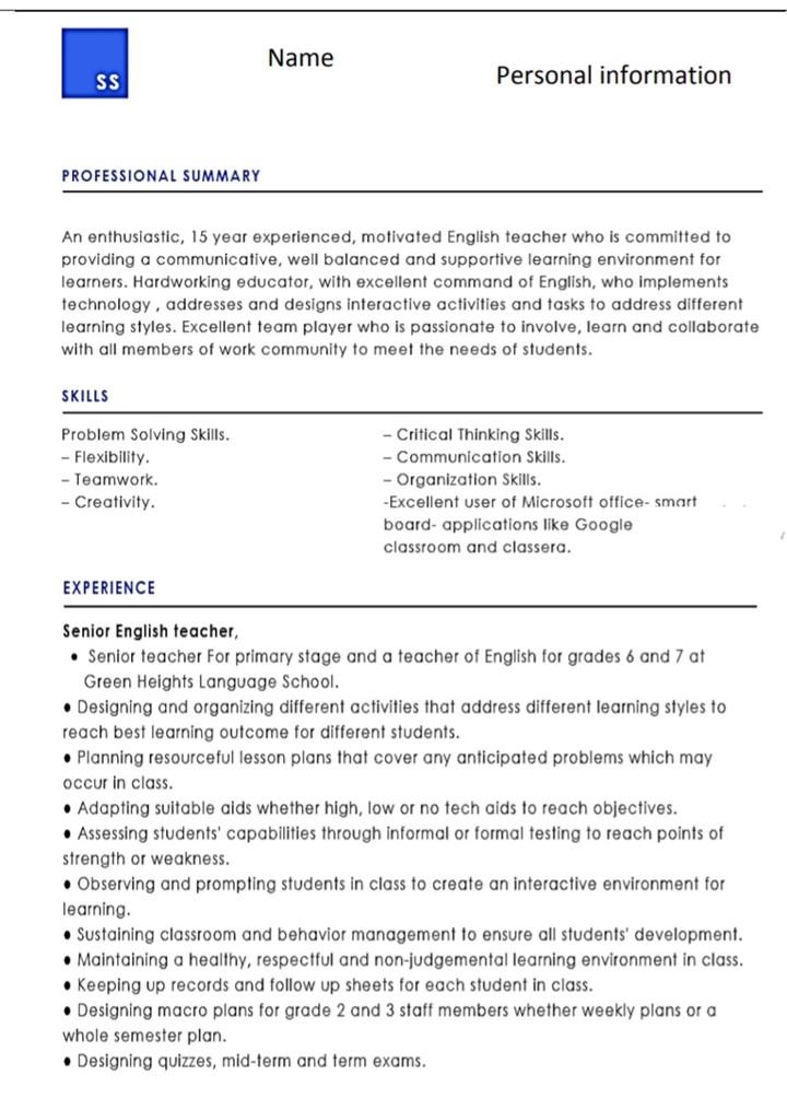 Translated cv template