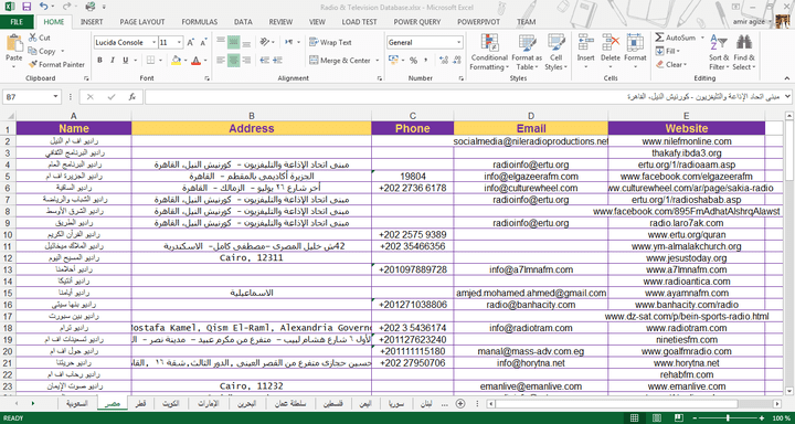 قاعدة بيانات الاذاعات والقنوات فى الوطن العربى