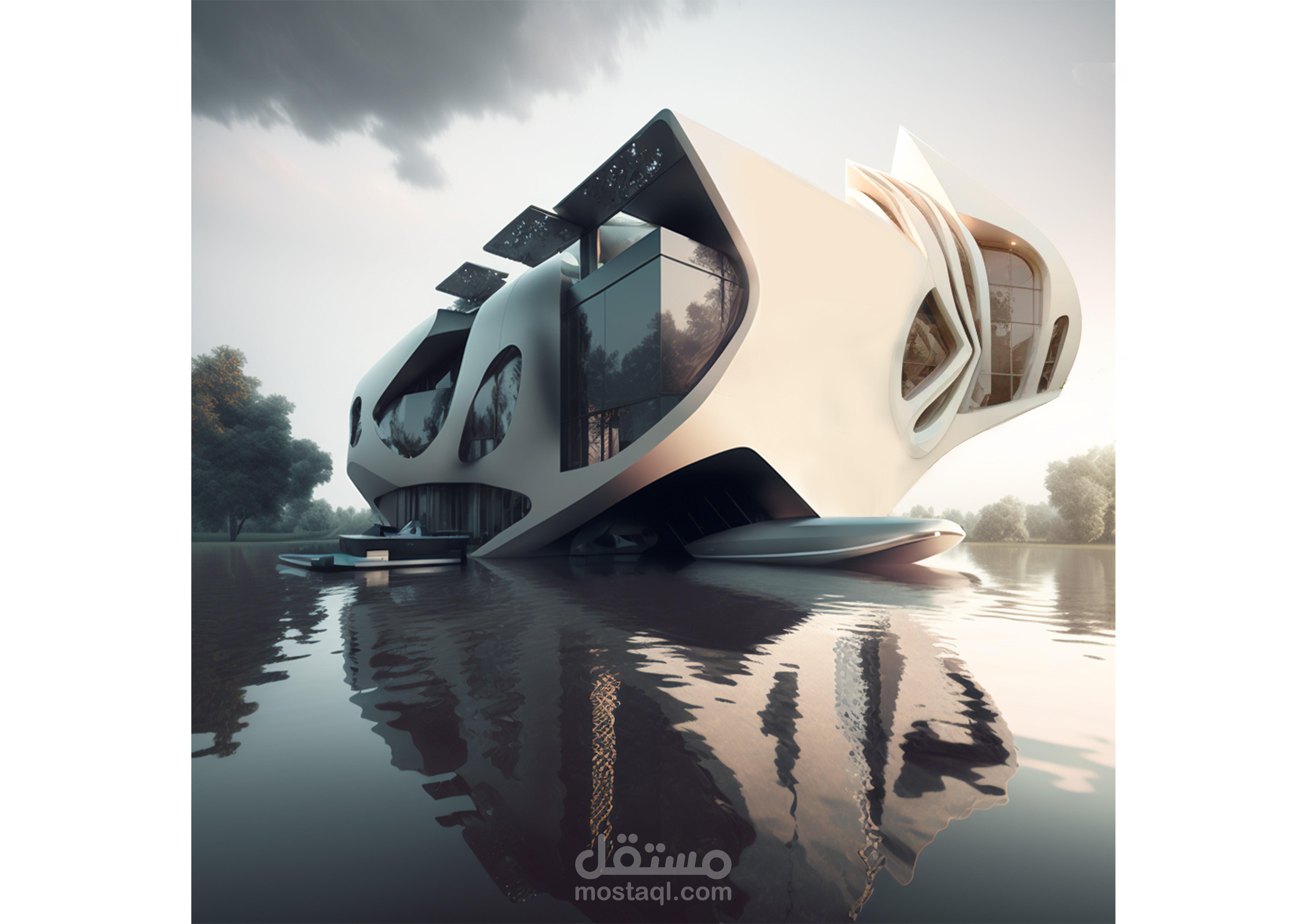 floating luxury villa design , تصميم فيلا فاخرة في الإمارات العربية المتحدة.