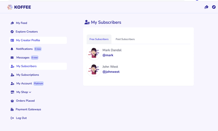 منصة Koffee Fans لدعم المبدعين - Koffee Fans SaaS Platform for Content Creators