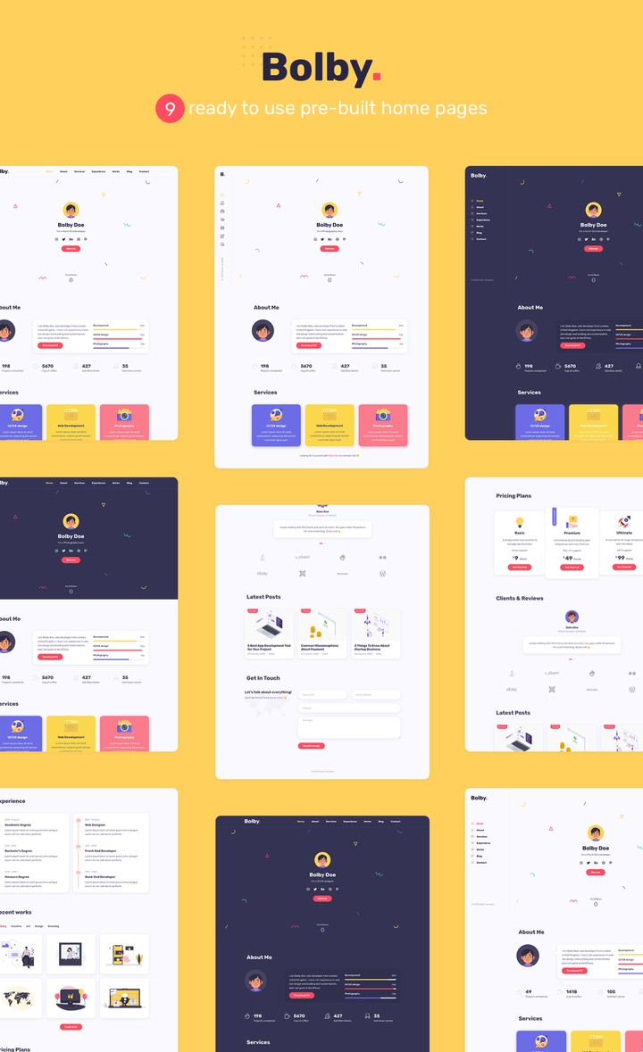 قالب Bolby لعرض الأعمال والسيرة الذاتية - Bolby Portfolio/CV & Resume WordPress Theme