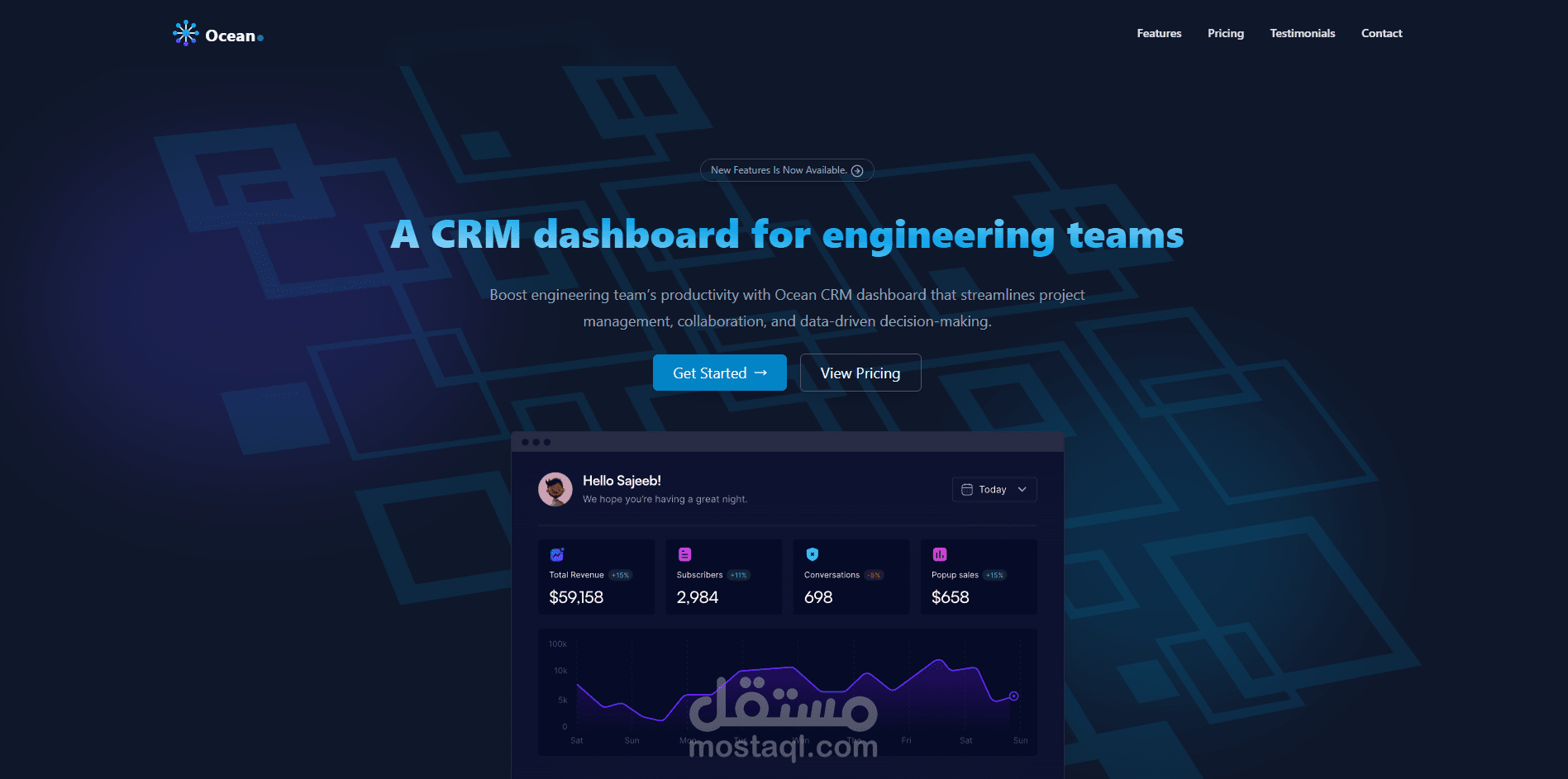 Ocean | صفحة لعرض منصة crm