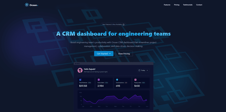 Ocean | صفحة لعرض منصة crm