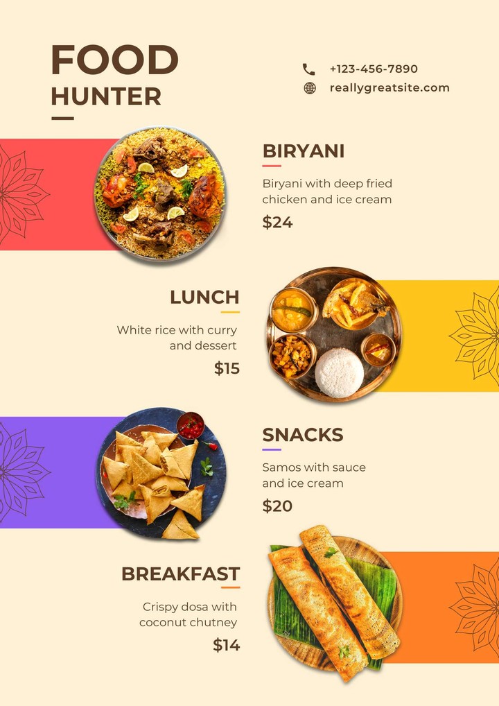 Yellow Indian Restaurant Menu