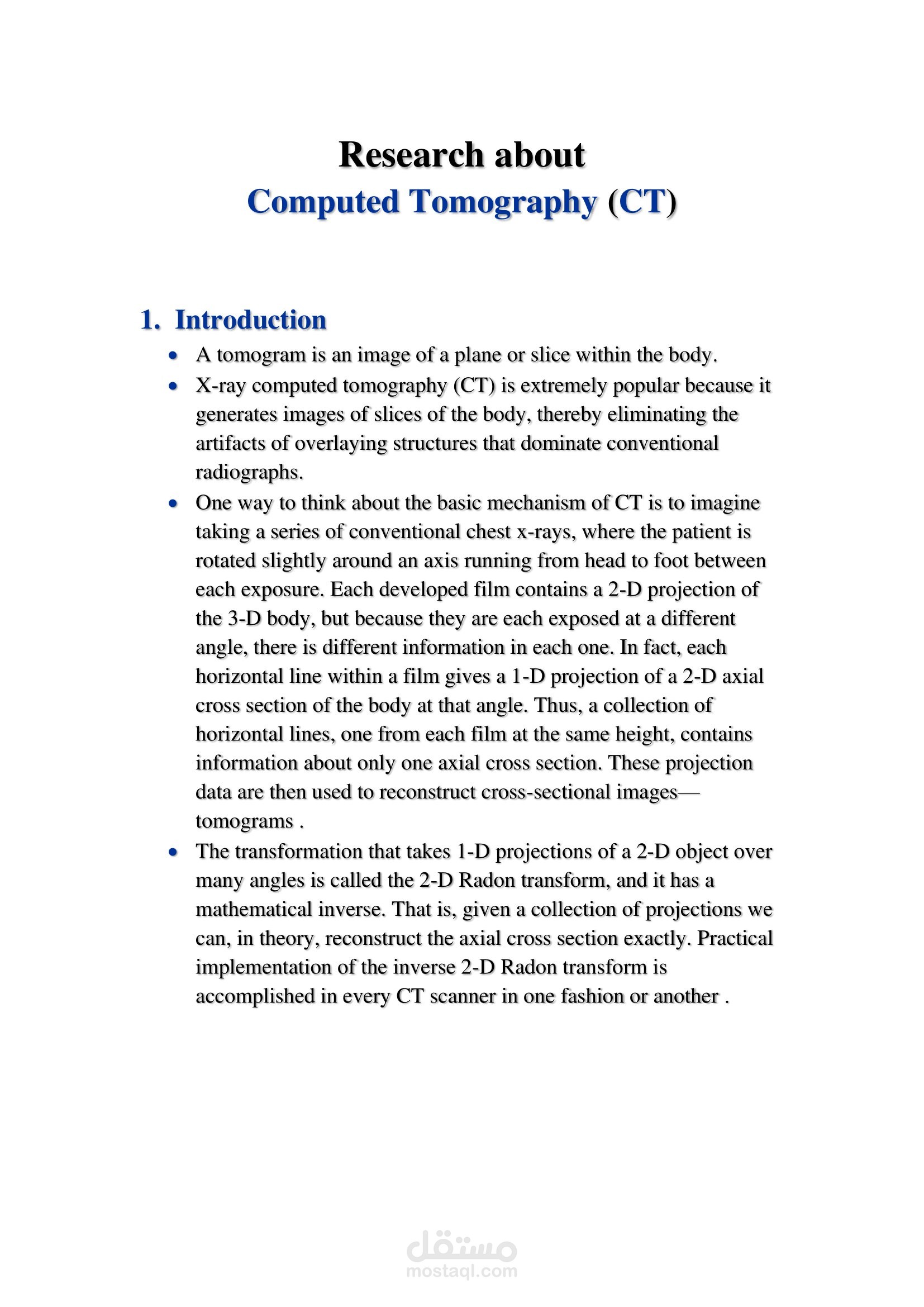 بحث علمي بعنوان " Computed Tomography (CT) "