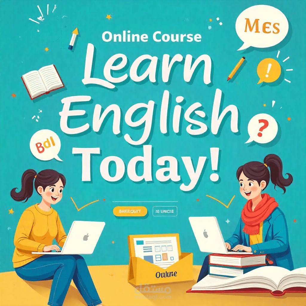 تصميم إعلان جذاب لدورة أونلاين لتعلم اللغة الإنجليزية